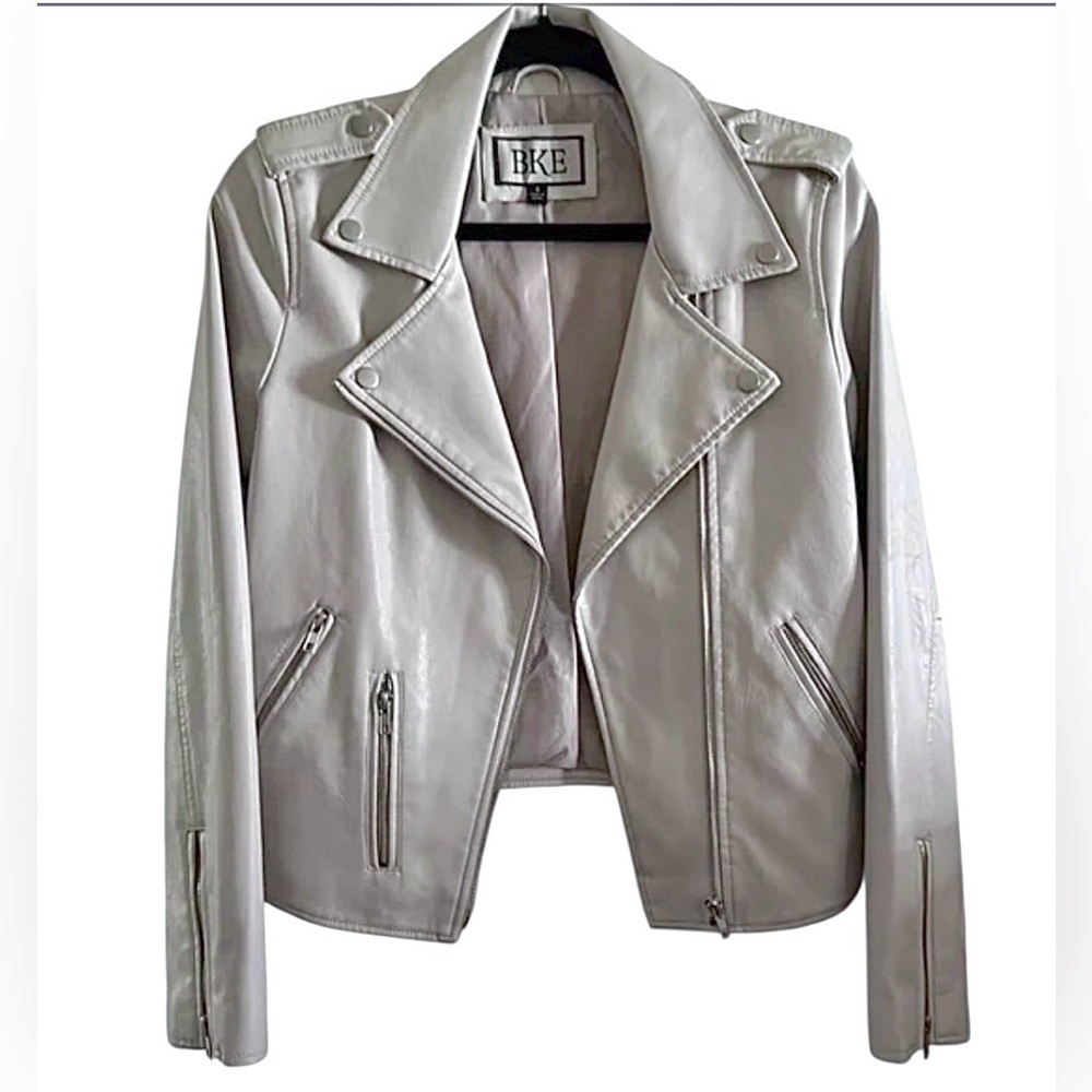 BKE Grey Faux Leather Moto Jacket 
Size Medium